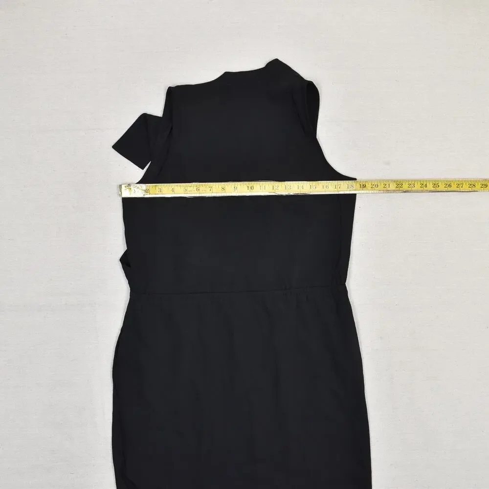 Michael Kors Women's Sheath Dress Faux Wrap Solid V Neck Polyester Black Size 10